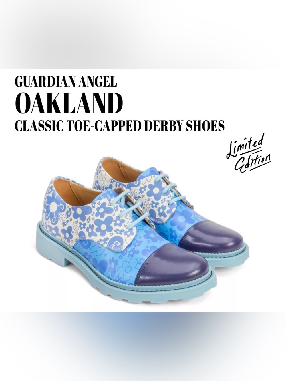 Fluevog NEARLY NEW Guardian Angel Oakland blue floral spec. edit.-11.5 (fit 12)